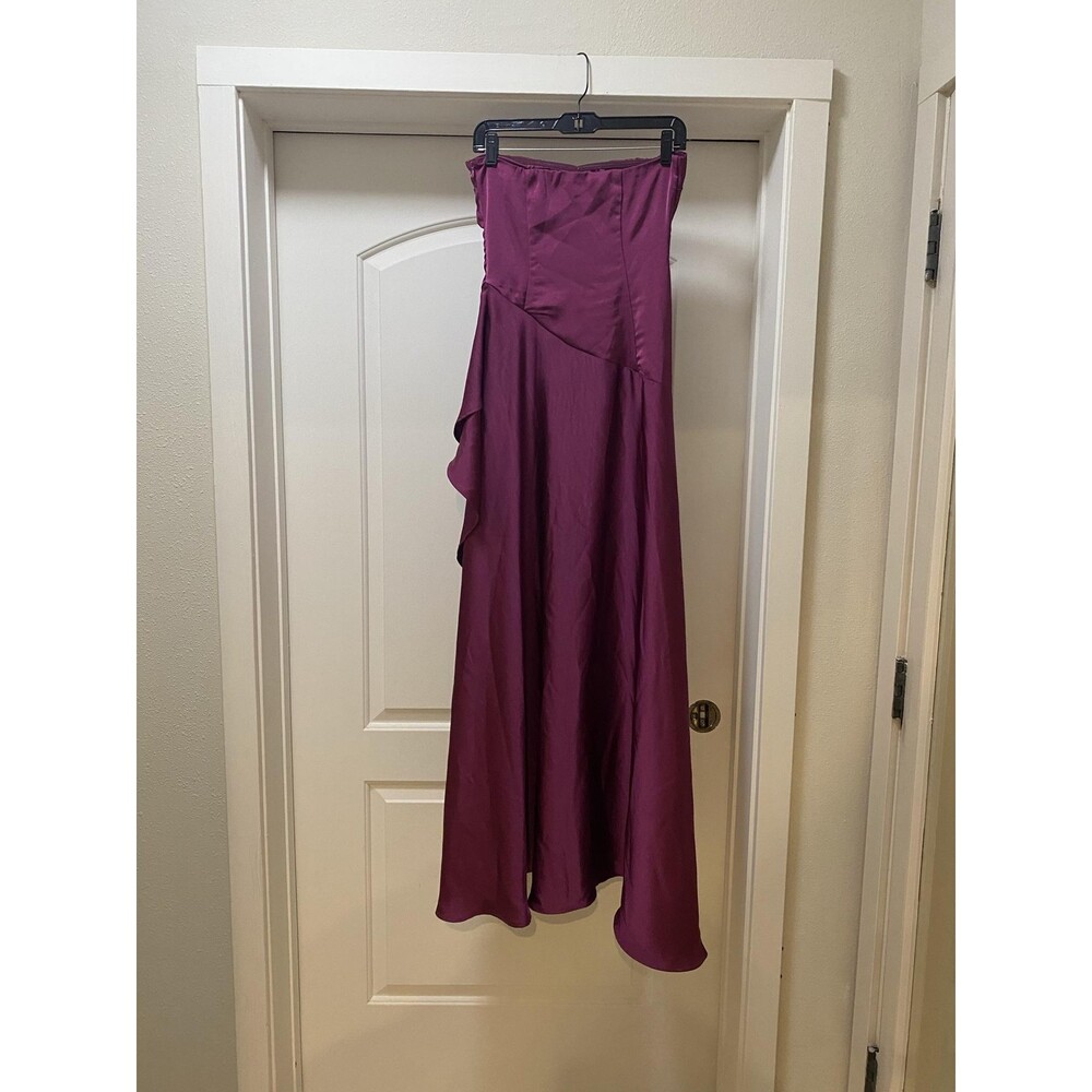Lucy In The Sky Satin High Low Maxi Dress Womens Medium Purple Strapless Gown - Picture 4 of 4